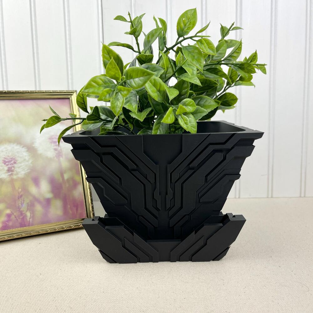 Futuristic Geometric Planter Pot, Uplink Planter, Circuit Board Design, Indoor